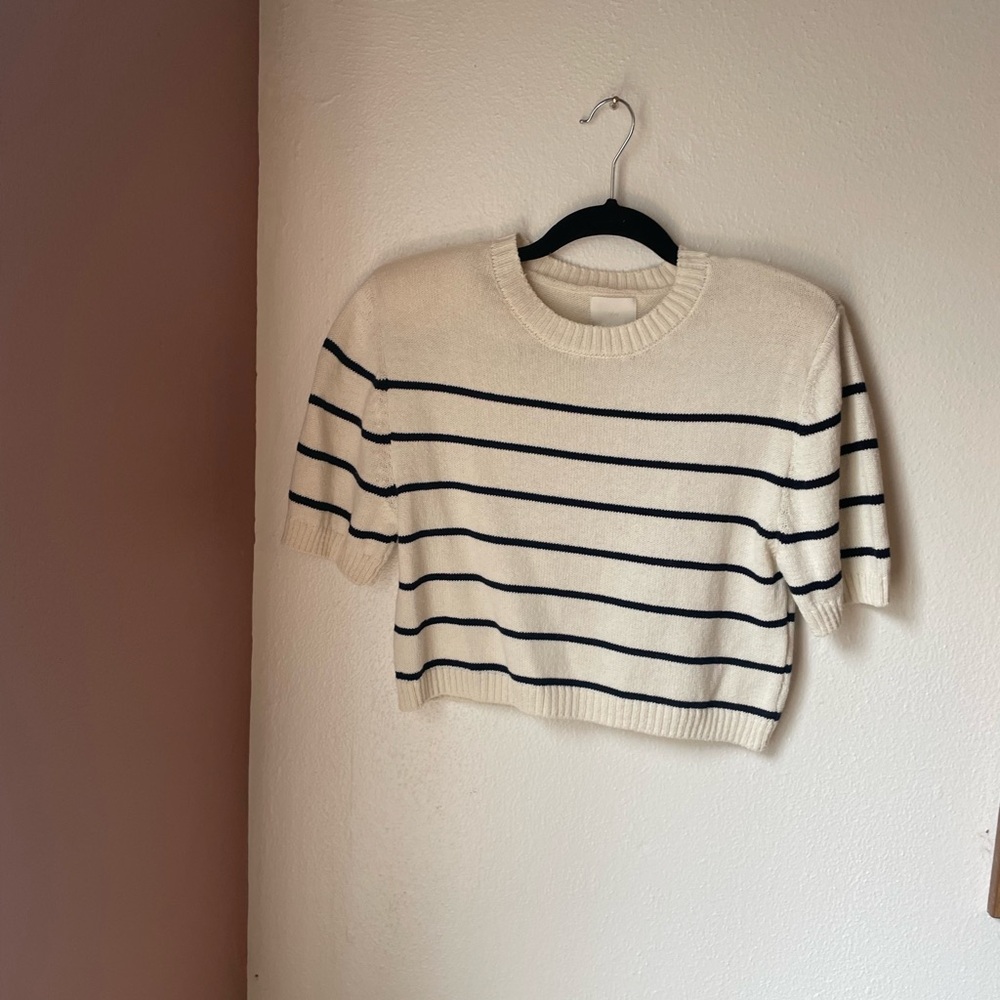 H&M Striped Cream and Navy Women's Top